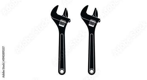 Two adjustable wrenches depicted in a simple black and white illustration