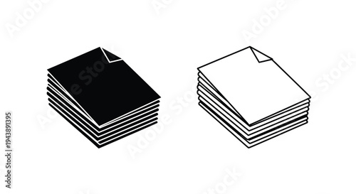 Two stacks of papers one white and one black in a minimalist style