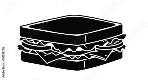 Simple black and white illustration of a stacked sandwich with visible layers