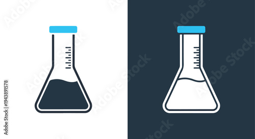 Laboratory flask icon set vector blue science - Line and glyph solid icon and logo templete - Blue icon set - Minimalist, flat icon