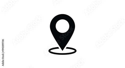 Simple black map marker icon with a white center isolated on white