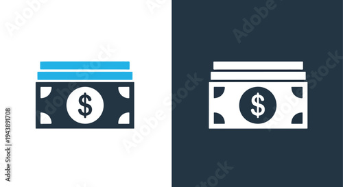 Money icon set vector dollar sign finance - Blue icon set - Modern style icon  - Glyph and solid icon set - Icon vector - Minimalist, flat icon