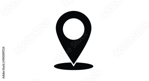 Simple black map marker icon with a circular void inside