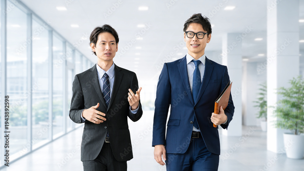 Fototapeta premium 会話をしながら歩くビジネスパーソン, Businesspeople walking and talking