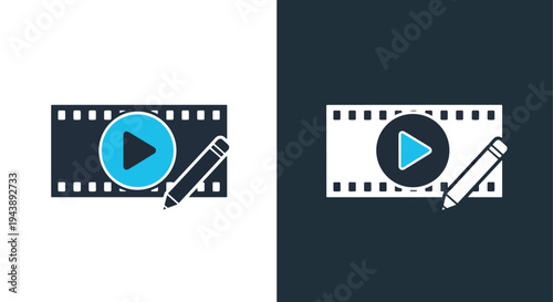 Video Play Edit Icon Set Vector Minimalist Design - Blue icon set - Modern style icon  - Glyph and solid icon set - Icon vector - Minimalist, flat icon