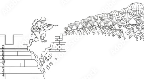 Paratrooper Invasion Over Broken Wall