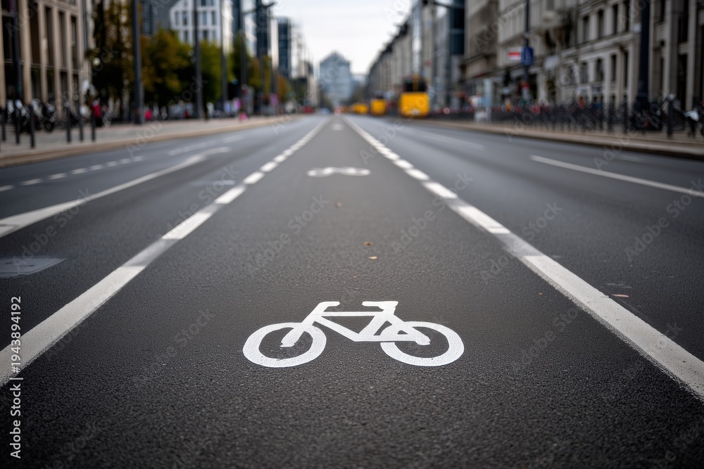 Obraz premium Empty Bike Lane Without Cyclists in Urban Environment