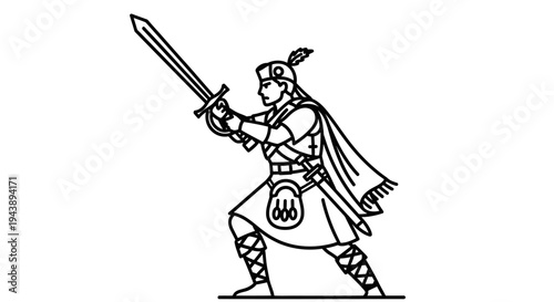 Scottish Highlander Warrior with Claymore Sword, Traditional Kilt and Sporran