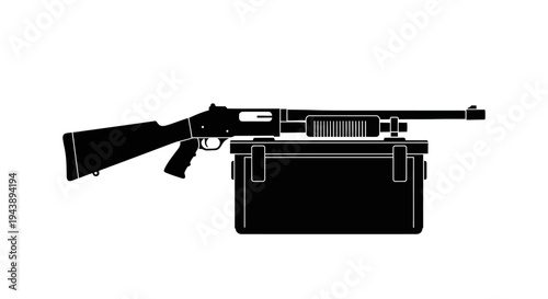 Shotgun and Ammunition Box Silhouette Icon Vector