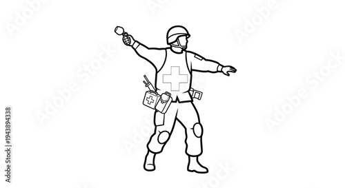 Soldier signaling with flare, military, army, communication, danger, warning, action, illustration