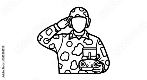 Soldier Saluting Holding Drone Remote Control, Military Technology Concept