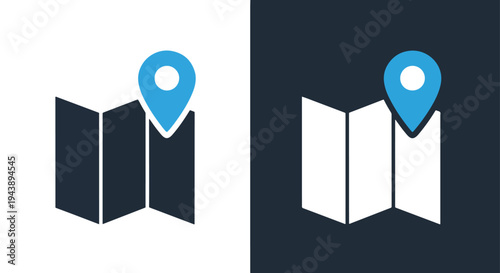 Open book location pin icon set vector blue - Glyph solid icon - Editable modern style icon - Modern style icon - Blue icon set