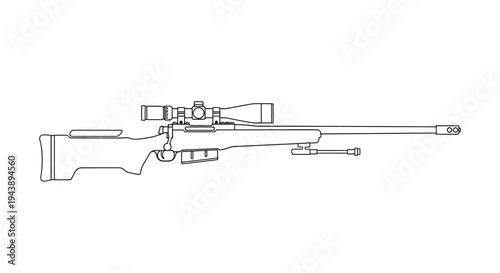 Sniper Rifle with Scope - Precision Weaponry Line Art Illustration