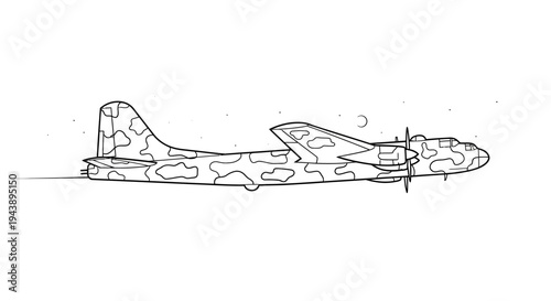 Vintage Bomber Aircraft, Camouflage, Side View, Retro Military Plane