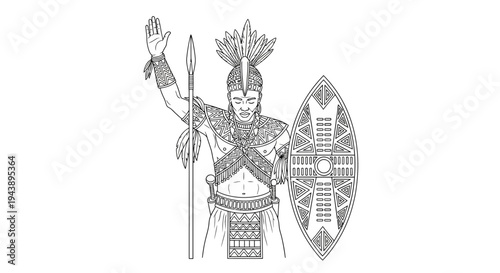Zulu Warrior with Spear and Shield, Traditional African Attire, Warrior Pose