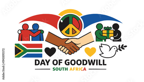 Day of Goodwill celebration in South Africa with peace signs and flags