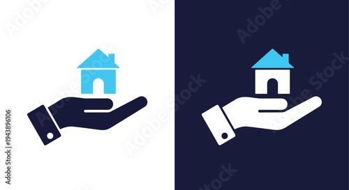 Hand holding house icon vector real estate investment - Line and glyph solid icon and logo templete - Blue icon set - Minimalist, flat icon