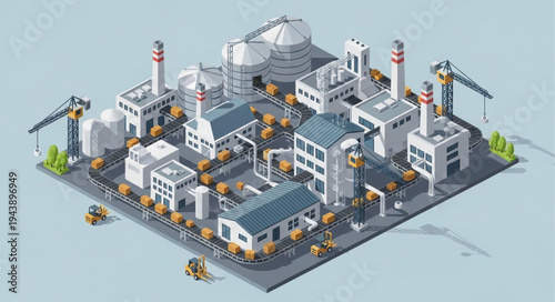 Industrial Factory Complex Aerial View.