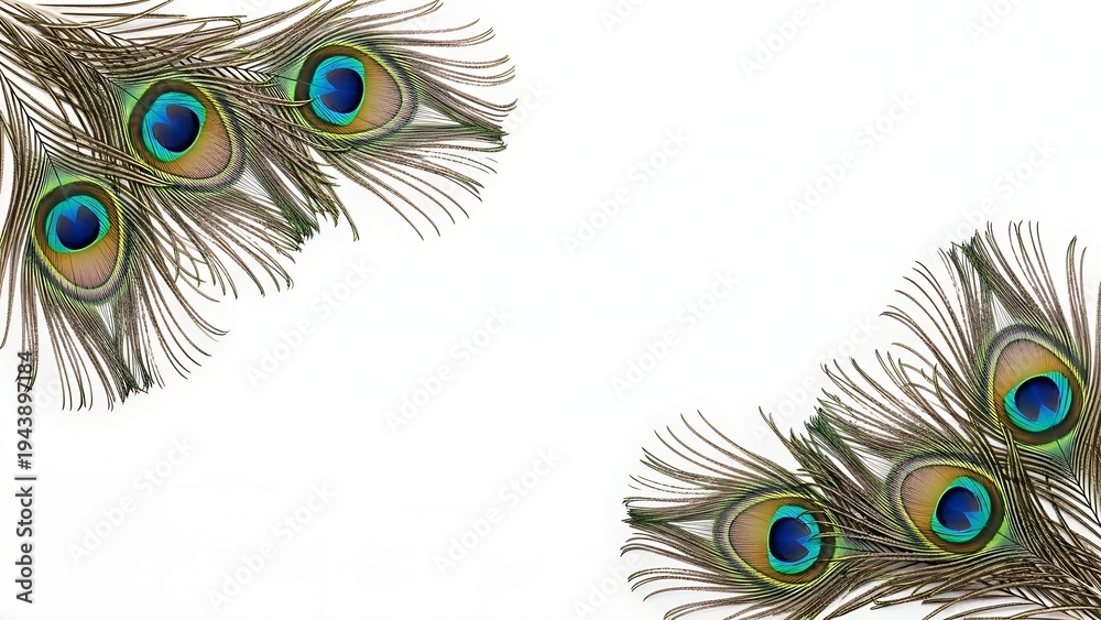 Fototapeta premium : Beautiful vibrant peacock plumage frame for wedding card design.