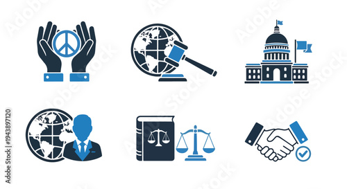 Global Business Concept Vector Icon Set Blue - Glyph solid icon - Editable modern style icon - Modern style icon - Blue icon set