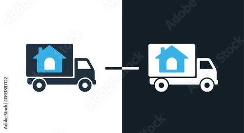Moving house truck icon set vector blue white - Blue icon set - Modern style icon  - Glyph and solid icon set - Icon vector - Minimalist, flat icon