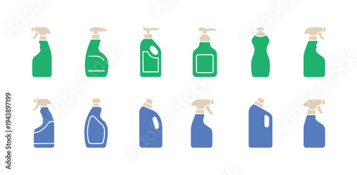 Vector set of household cleaning and hygiene product symbols.