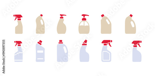 Collection of sanitation and cleaning supply icons in vector format.