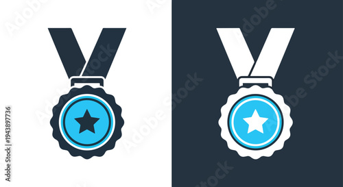 Victory medal icons set with star award - Glyph solid icon - Editable modern style icon - Modern style icon - Blue icon set