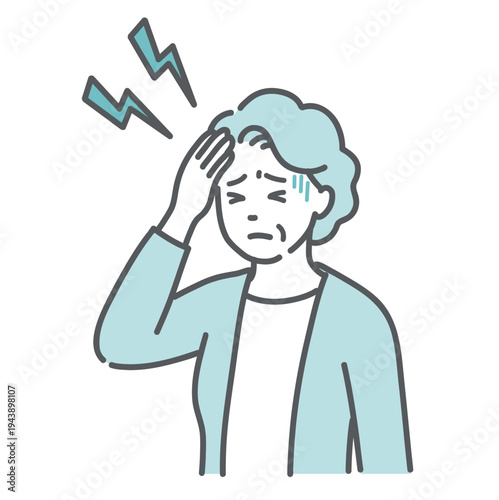頭痛や発熱で苦しむシニア女性（おばあちゃん）のイラスト