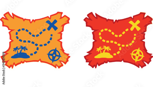 A treasure map illustration with a palm tree and compass