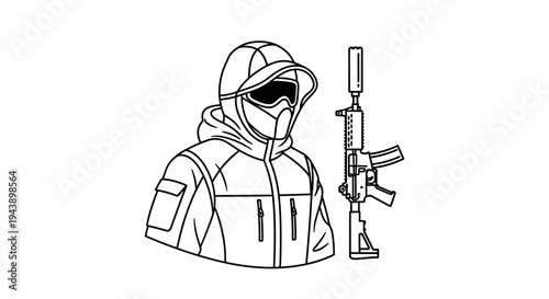Airsoft Player with Tactical Gear and Rifle Illustration