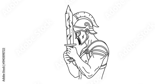 Ancient Roman Soldier Warrior with Sword, Warrior Spirit, Military Power, Historical Illustration
