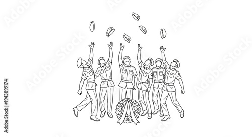 Celebration of Victory: Soldiers Throwing Caps in the Air, Wreath of Honor