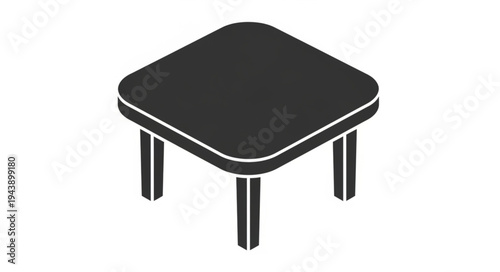 Simple Black Square Table with Four Legs Isometric View.
