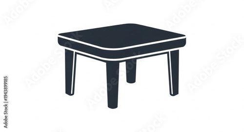 Simple dark square ottoman with white trim and four legs.