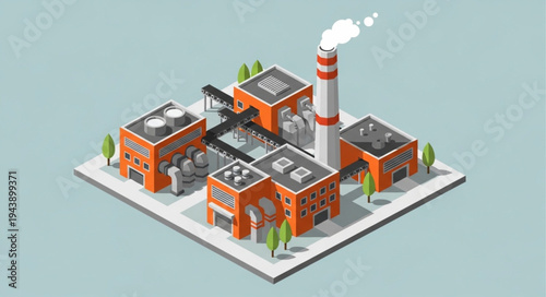 Industrial Factory Complex Isometric View.