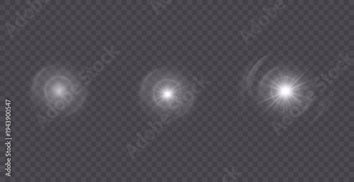 Light effect. Abstract purple star flash of light and laser beams with glitter. Isolated on transparent background. Art and web design vector