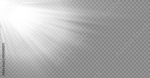 White glowing light explodes on a transparent background. Vector illustration of light decoration effect with ray.