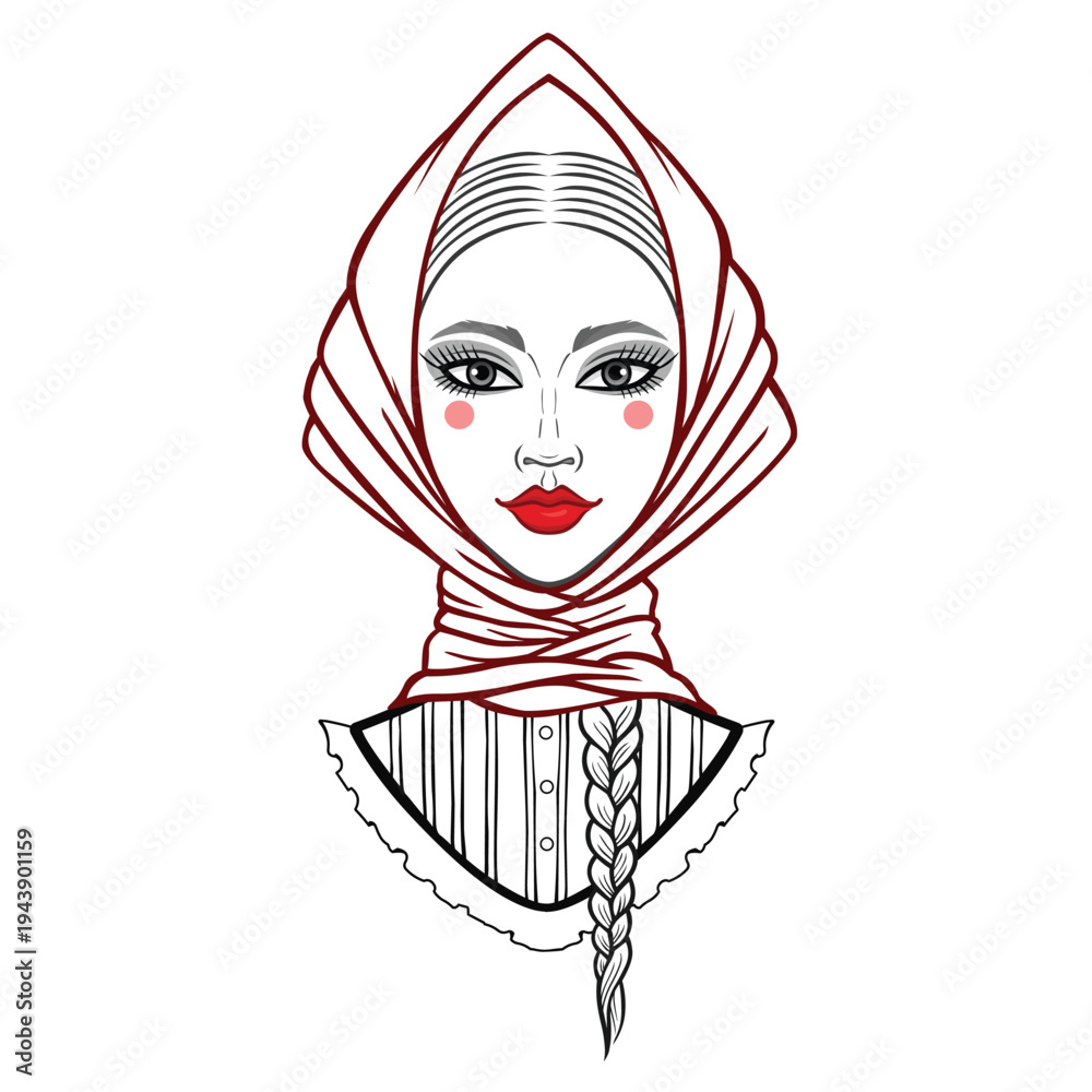 custom made wallpaper toronto digitalLinear drawing: a girl in old clothes. Vector illustration isolated.