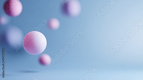 Minimalist pink and blue gradient background with floating 3D spheres