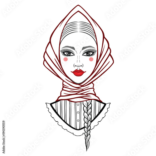 Wallpaper Mural Linear drawing: a girl in old clothes. Vector illustration isolated.	 Torontodigital.ca