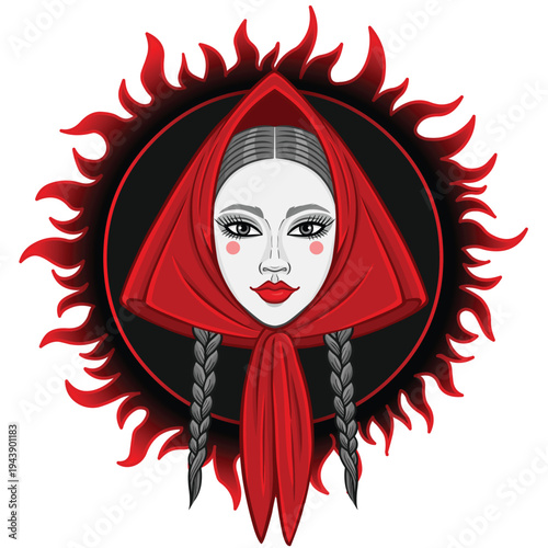 Wallpaper Mural Girl in a red headscarf against a black sun. Vector illustration Isolated.	 Torontodigital.ca