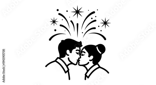 Couple Kissing Under Fireworks, Romantic Celebration, Love, Valentine's Day, New Year's Eve