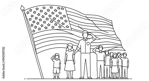 Diverse Group Saluting American Flag: Patriotism, Unity, and Remembrance