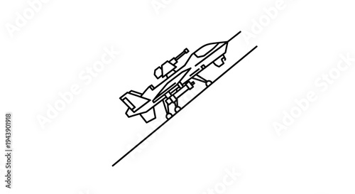 Fighter Jet on Launch Catapult, Military Aircraft Takeoff Preparation, Vector Art