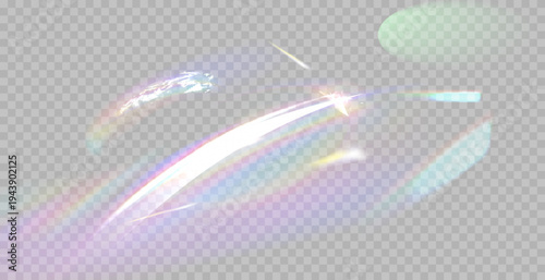 Rainbow reflection light prism effect on light gray background. Hologram glass dispersion, crystal flare leak shadow overlay.