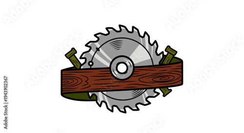Circular saw cutting through wood plank.