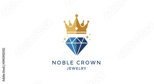 Golden crown on blue diamond jewelry.