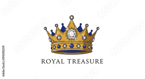 Golden crown with blue jewels.