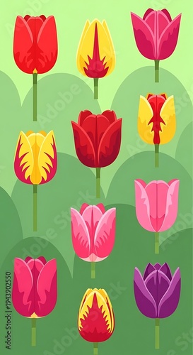 Bold Tulips: A Flat Graphic Illustration of Spring Bloom